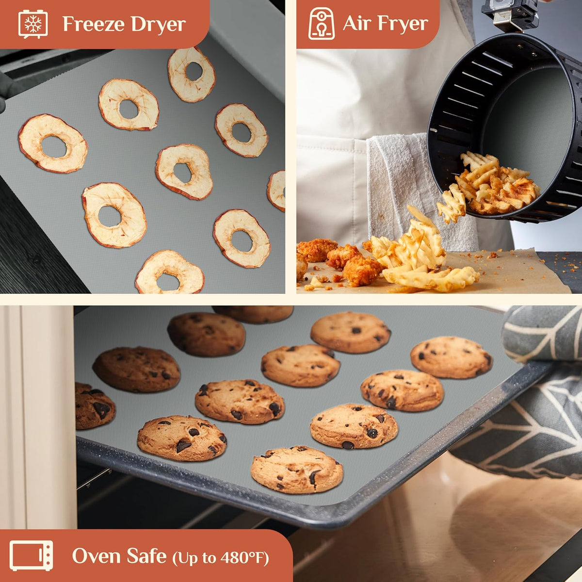 Silicone Baking Mat, 12 IN x 6 FT Free Cutting Baking Sheet, Non-Stick Reusable Dough & Pastry Mat, Non-Slip Silicone Mat Roll for Air Fryer Liner, Freeze Dryer, Oven Baking Pan, Kitchen Counter