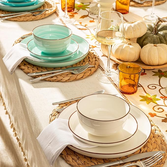 Sweese Plates and Bowls Sets, 18 Piece Dinnerware Set Porcelain Round Dinner Set for 6, Scratch Resistant Dishes Set, Dishwasher and Oven Microwave Safe Handpainted Swirl Dishware Sets, Assorted Blue