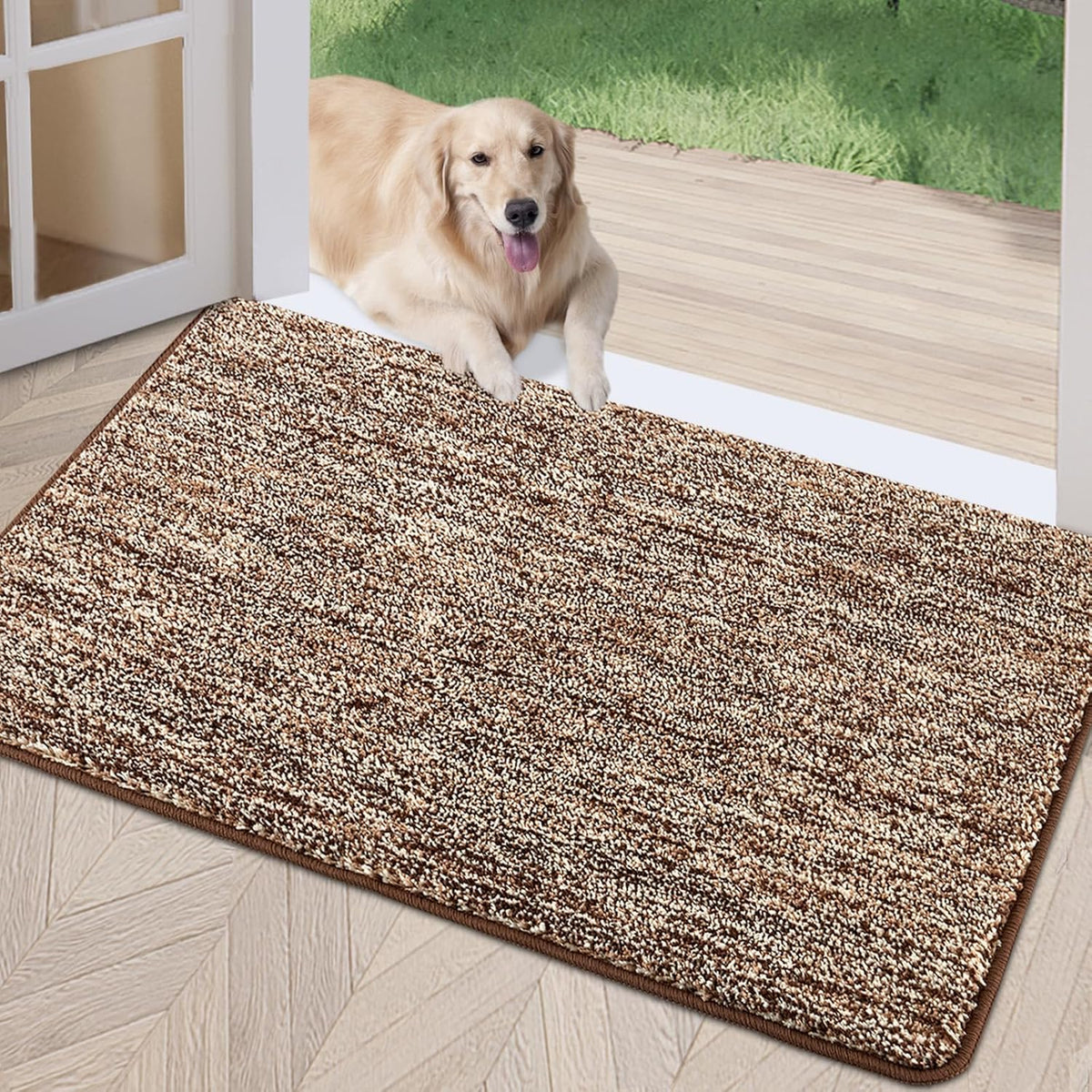 REFETONE Indoor Doormat, Front Door Mat 36"x59" Absorbent Rubber Backing Non Slip Door Mats, Washable Low-Profile Inside Floor Mat Door Rugs for Entryway, Resist Dirt Mud Mat for Dogs, Coffee/Brown