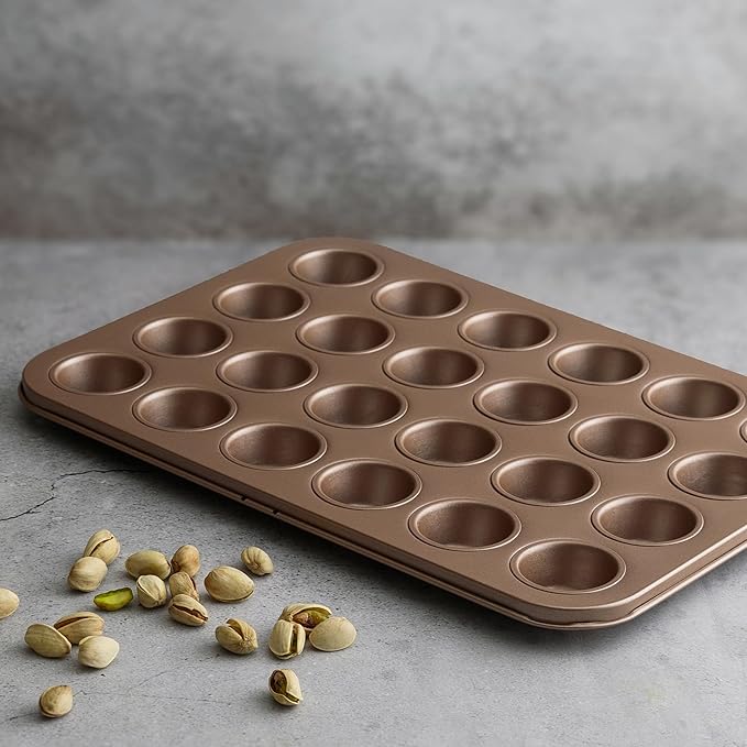 HAPPIELS Non Toxic Nonstick 24 Cup Mini Muffin Pan | PFOA BPA free Nontoxic Mini Cupcake Tin | Best Non Stick Muffin Pans | Carbon Steel Small Muffin tins | Cupcakes Bakeware Mold