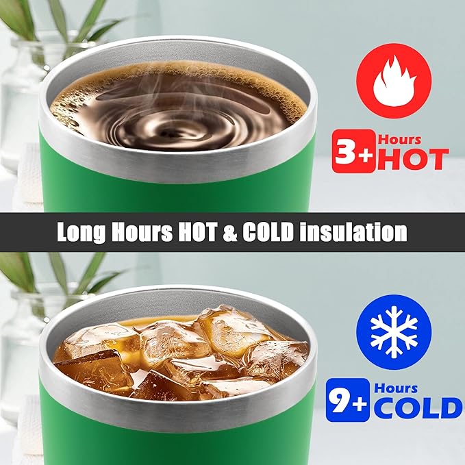 20 oz Tumbler Coffee Travel Tumblers Bulk with Lid Stainless Steel Double Wall Vacuum Insulated Mug Powder Coated Cups fit Car Cupholder for Hot and Cold - Green, 4Pack