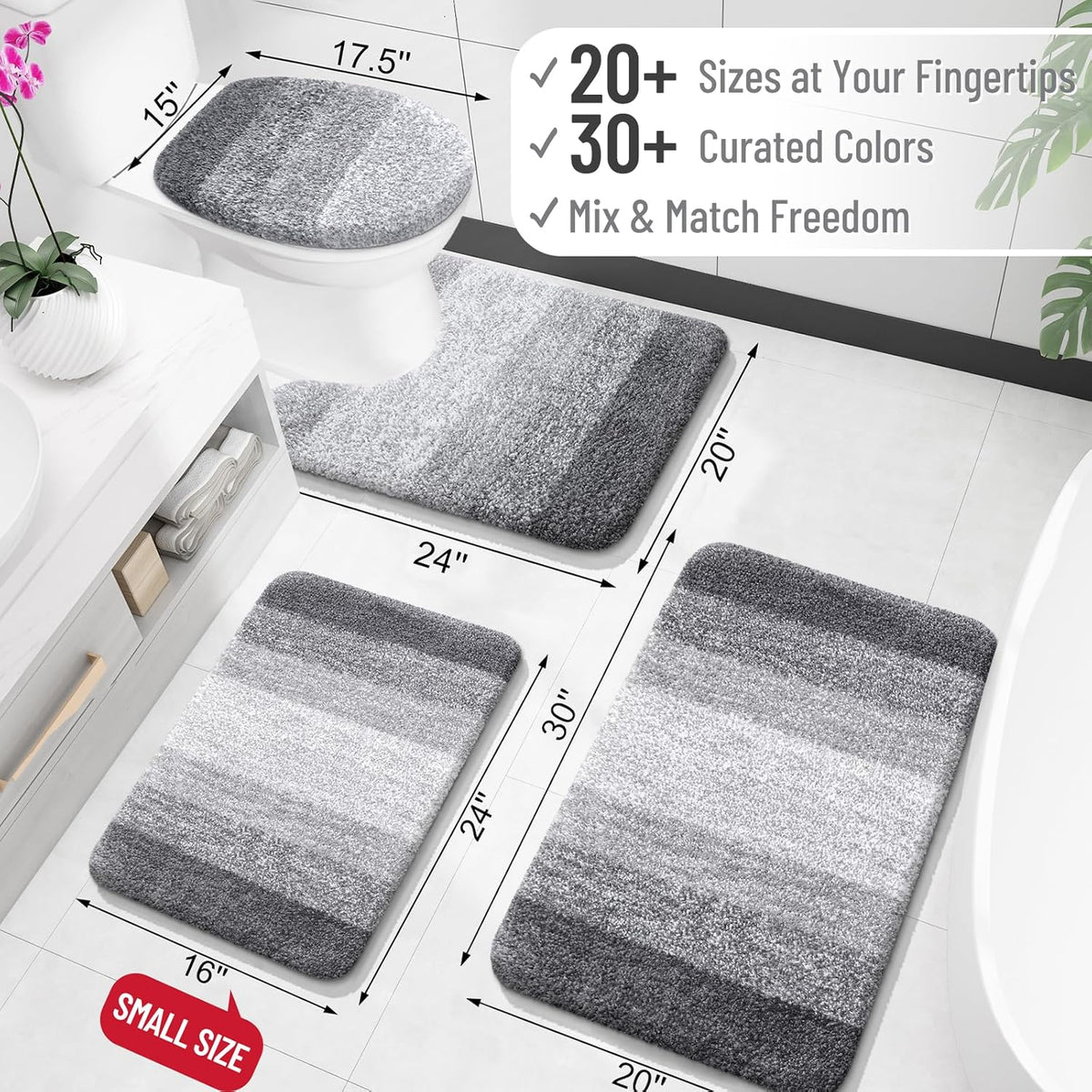 OLANLY Bathroom Runner Rugs 45x27, Extra Soft Absorbent Microfiber Bath Rugs, Rubber Backing, Quick Dry, Machine Washable Bath Mats for Bathroom Floor, Tub and Shower, Home Decor Accessories, Grey