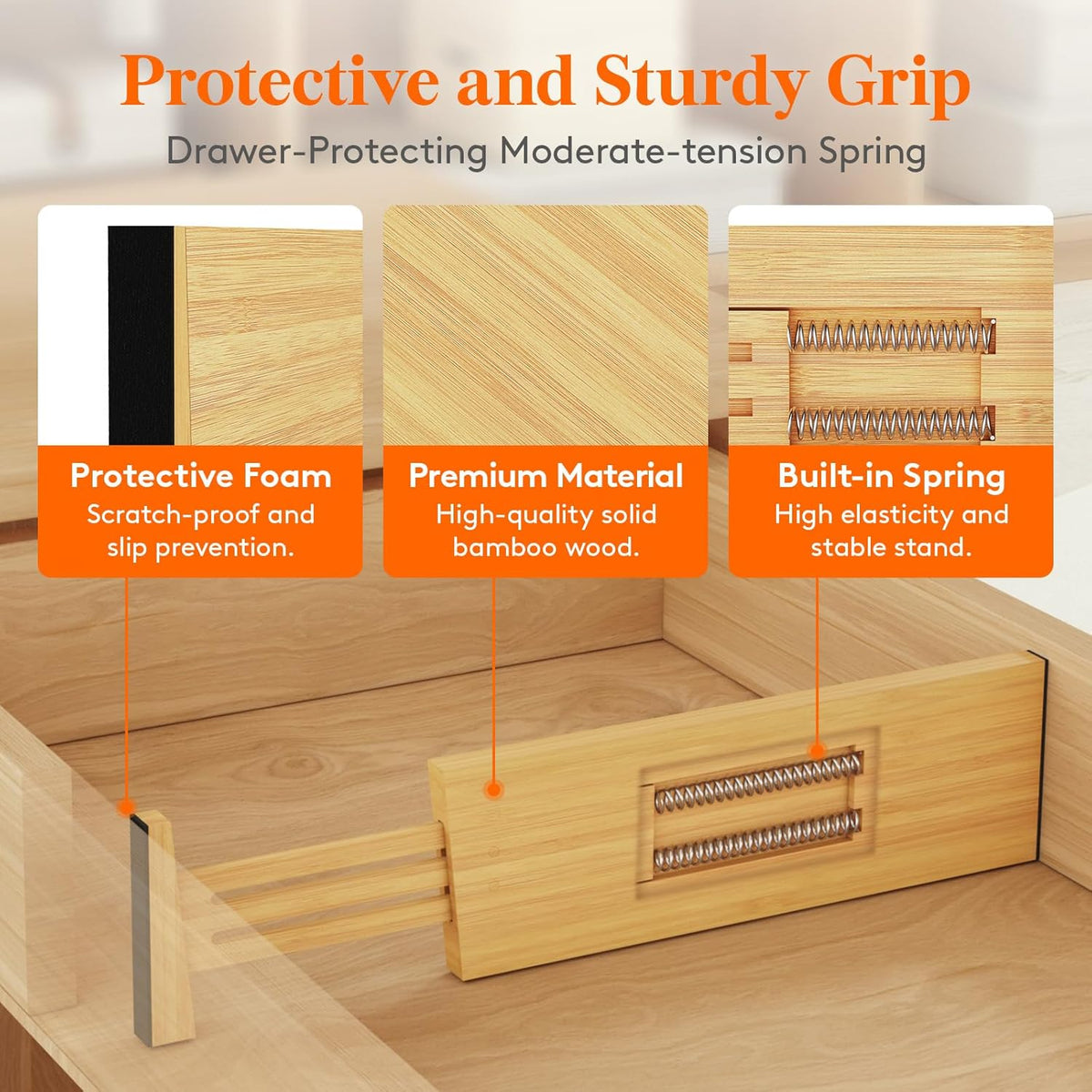 Lifewit 8 Pack Drawer Dividers Bamboo 4" High, 12-17" Adjustable Drawer Organizers for Clothes, Expandable Dresser Separators in Bedroom/Bathroom/Kitchen/Fridge/Office Organization and Storage