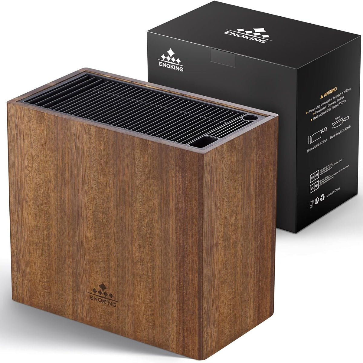 ENOKING XXL Acacia Wood Knife Holder – Large Universal Knife Block with Blade-Protecting Slots, Holds 26+ Knives, Scissors, and Sharpening Rods, Space-Saving Kitchen Storage Organizer