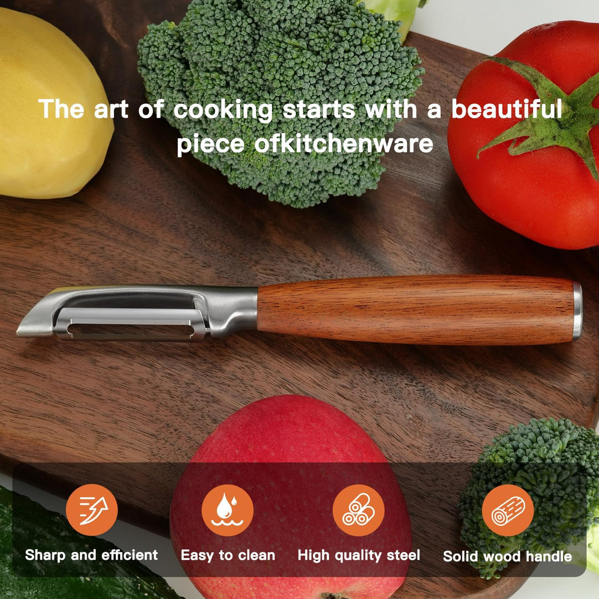 Premium I Type 304 Stainless Steel Multifunctional Kitchen Peeler Real Wood Handle Ultra Sharp Blade Vegetable Potato Apple(Boluoge)