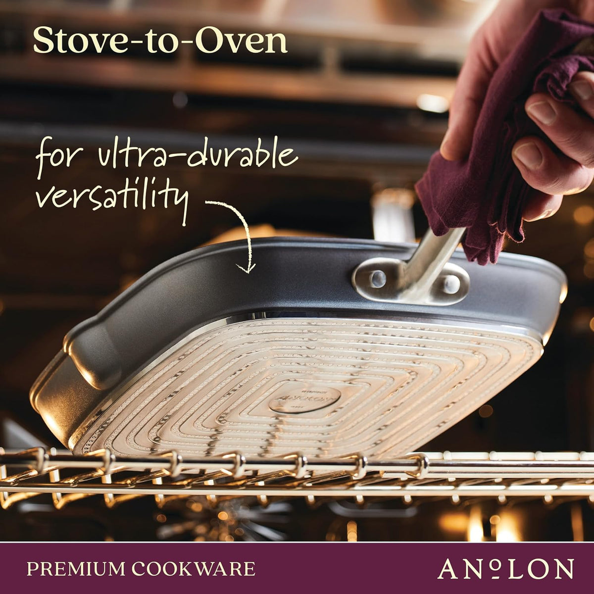 Anolon Accolade Forged Hard Anodized Nonstick Square Grill Pan/Griddle with Spouts, 11 Inch - Moonstone Gray