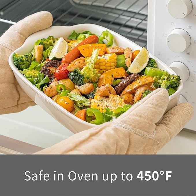 3-Pack Ceramic Baking Dishes Set,Heavy-Duty Oven-Safe Stoneware,Deep Rectangular Casserole Pans for Lasagna & Baking,High Heat Resistant,Handcrafted Glazed Finish (13.8''/12''/9.6'' Pure Off-White)