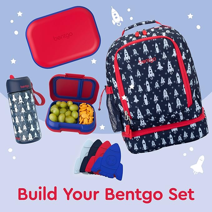 Bentgo Chill Kids Leak-Proof Lunch Box - 4-Compartment Bento Box with Built-In Ice Pack, 3.3 Cup Capacity, PFAS & BPA-Free, Microwave & Dishwasher Safe, Ideal Size for Ages 3 to 7 (Red/Royal)
