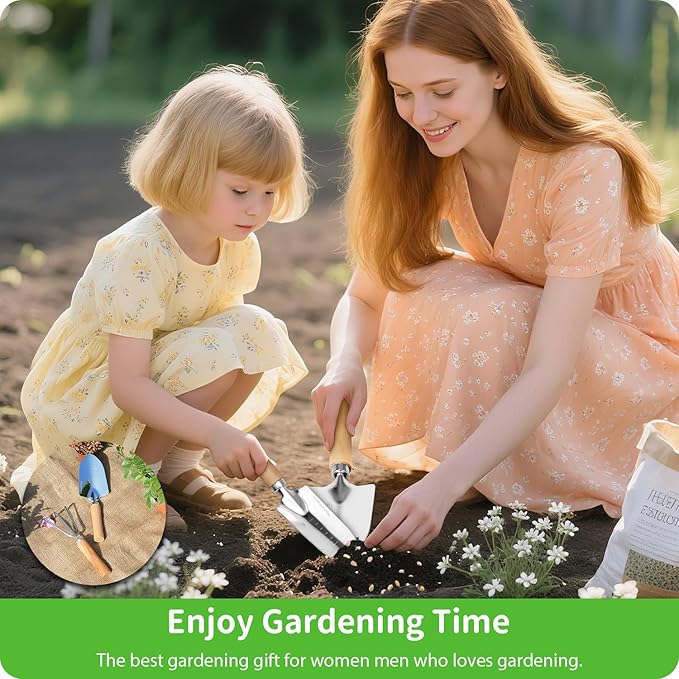 Garden Tool Set, 2 Pieces Stainless Steel Heavy Duty Garden Tools, Gardening Kit with Wooden Handle Garden Hand Tools, Durable Garden Tools for Gardening, Gardening Gifts for Women Men