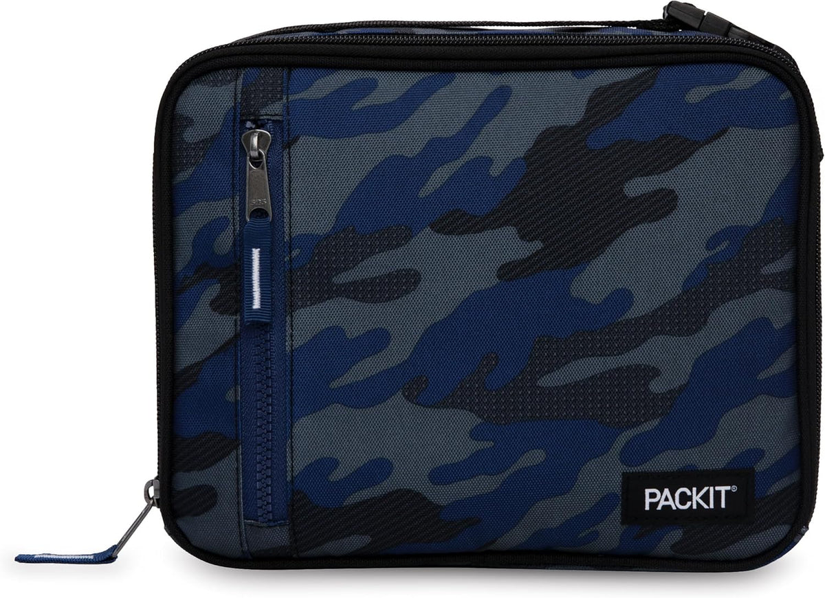 PackIt Freezable Classic Lunch Box, Sporty Camo Charcoal Navy, Built with EcoFreeze Technology, Collapsible, Reusable, Zip Closure With Zip Front Pocket and Buckle Handle, Desgined for Lunches
