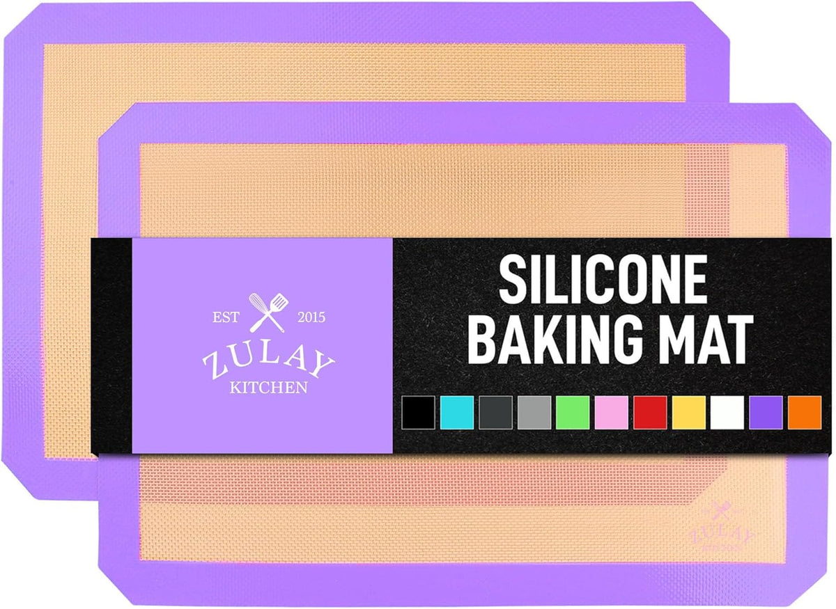 Zulay Kitchen (2 Pack) Silicone Baking Mat Sheet Set - Reusable Baking Mat Nonstick - Half Sheet Baking Mat For Oven - 16.5" x 11.6" (Purple)