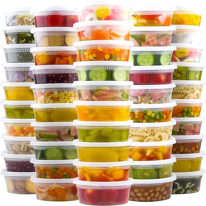 50 Set 8 oz Deli Containers with Lids, Leak-Proof BPA Free Plastic Take Out Bowls, Food Storage Containers for Takeout Meal Prep Storage, Freezer, Microwave & Dishwasher Safe
