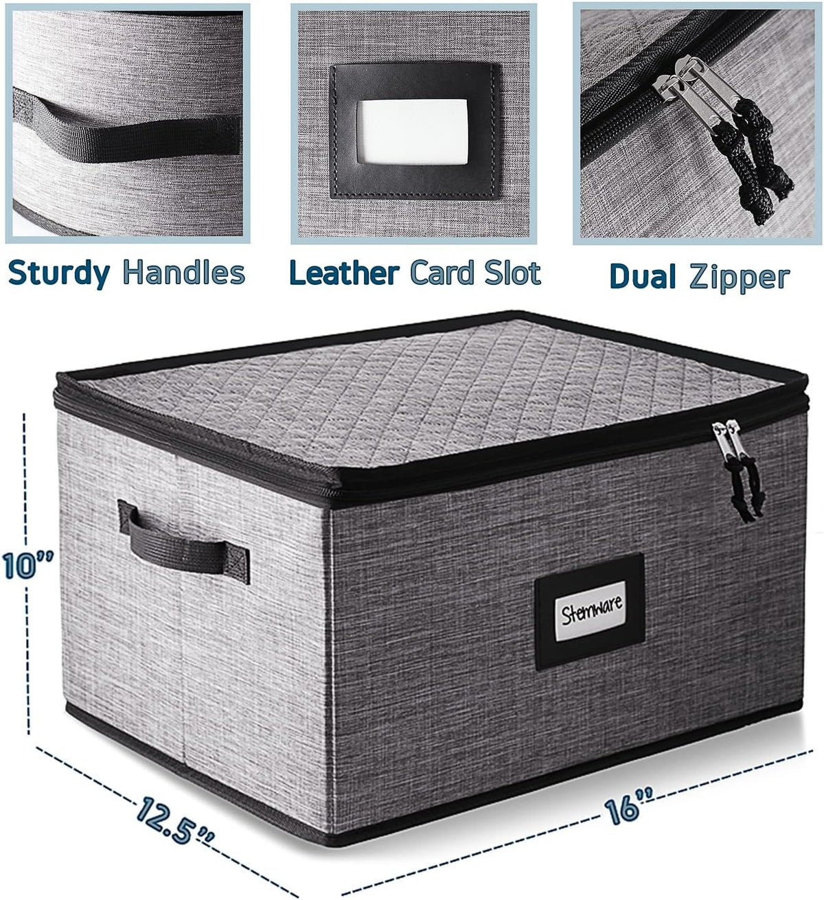 Wine Glass Storage Box with Dividers, Quilted and Stackable Stemware Storage Cases, Service of 12 Glassware Storage Containers, China Storage Containers Hard Shell for Moving and Seasonal Storage
