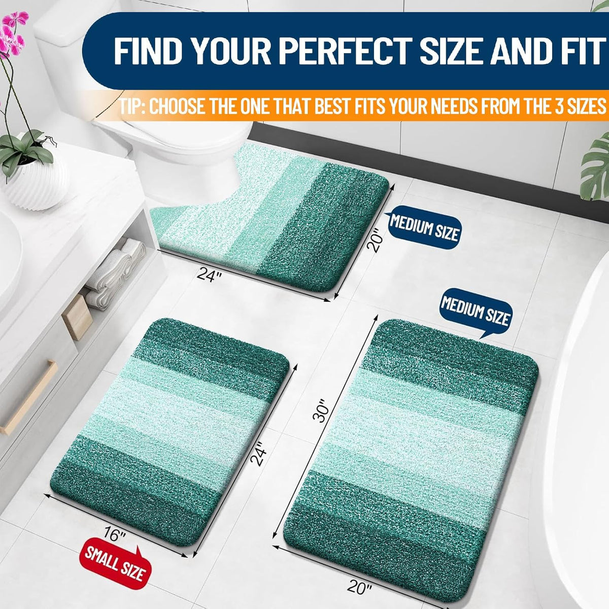 OLANLY Bathroom Rugs Mat 24x16, Extra Soft Absorbent Microfiber Bath Rugs, Rubber Backing, Quick Dry, Washable Bath Mats for Bathroom Floor, Tub and Shower, Home Decor Accessories, Blackish Green
