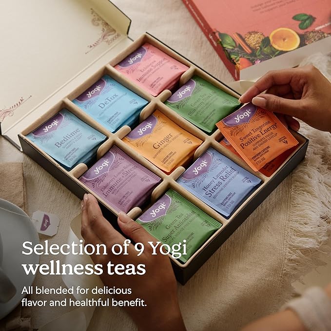 Yogi Organic Tea Sampler Gift Box (45 Tea Bags) Assorted Delicious Wellness Blends - 9 Favorite Herbal, Green & Black Varieties