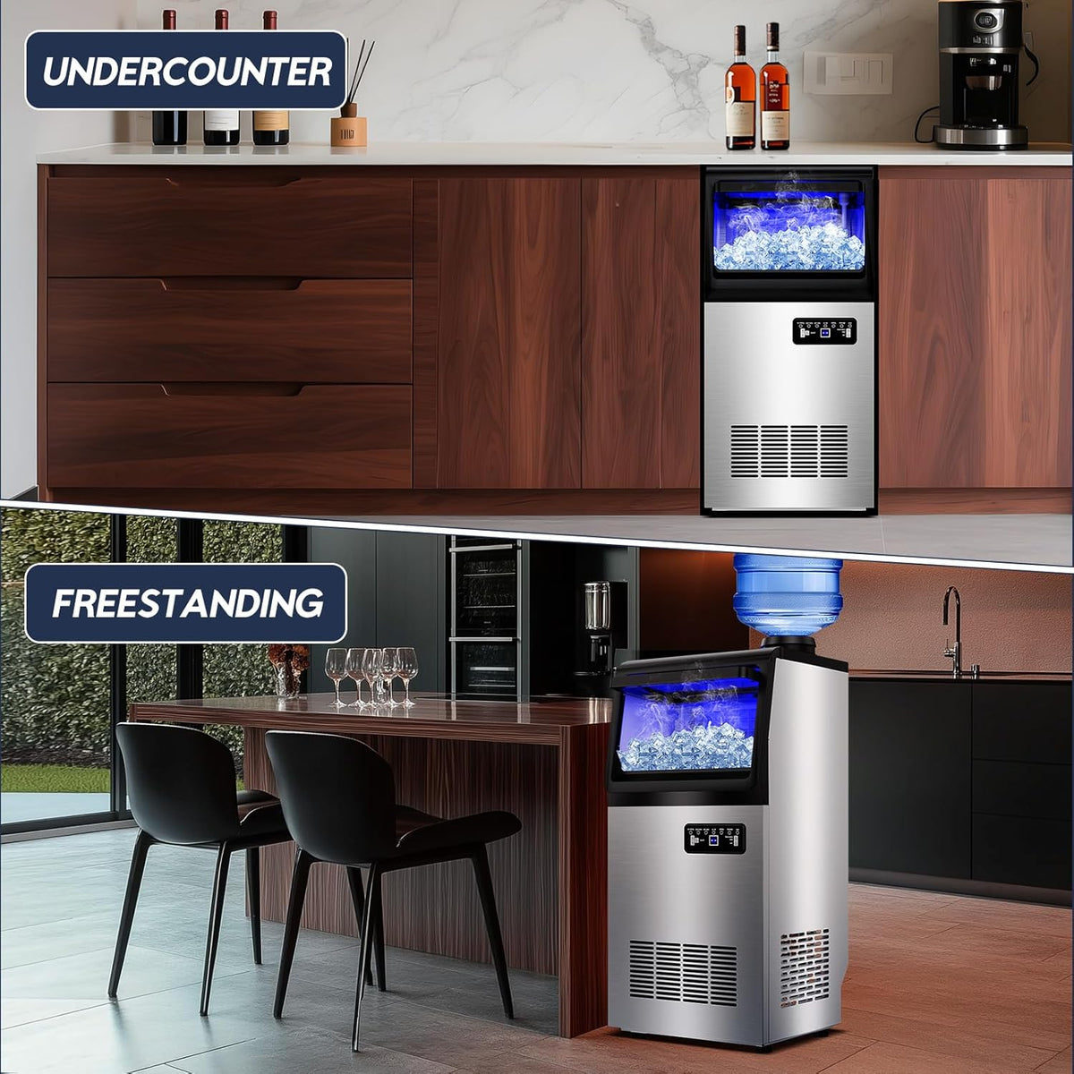 Ice Maker Machine Commercial, 110LBS/24H with 35LBS Storage Bin, 15" Wide Built-in Undercounter/Freestanding Ice Maker Machine for Home Bar Outdoor, 40PCS Ice Cubes Ice Machine, Self Cleaning