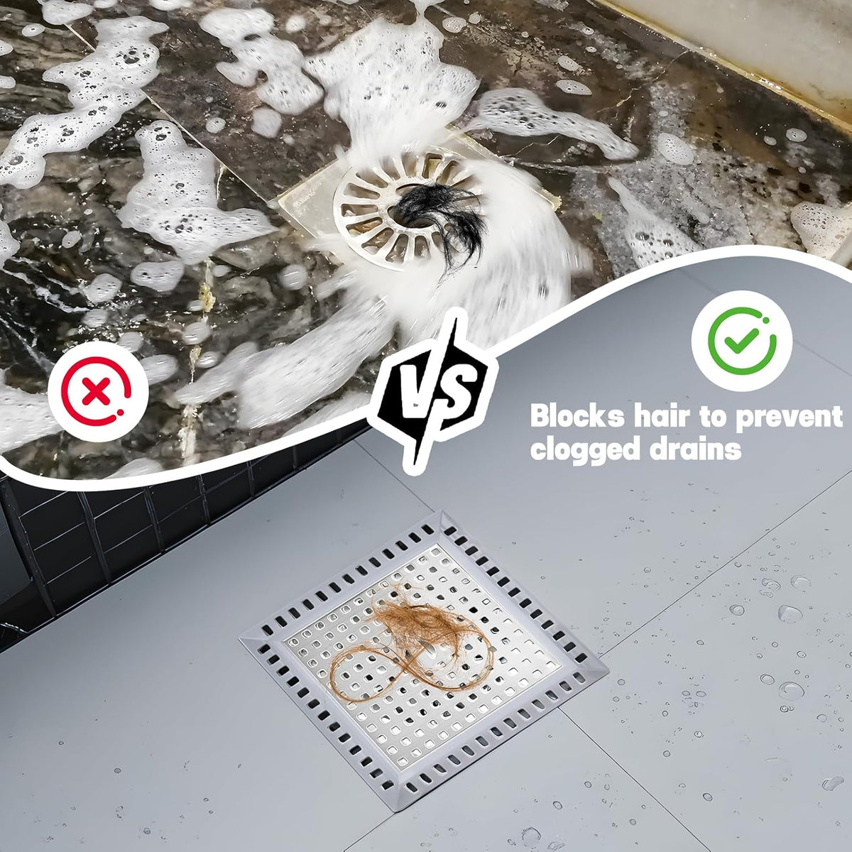 Makerfire 2PCS Shower Drain Hair Catcher, 4.72'', Flat Shower Drain Cover/Filter, Bathroom/Kitchen Sink Drain Strainer, Stainless Steel and Silicone