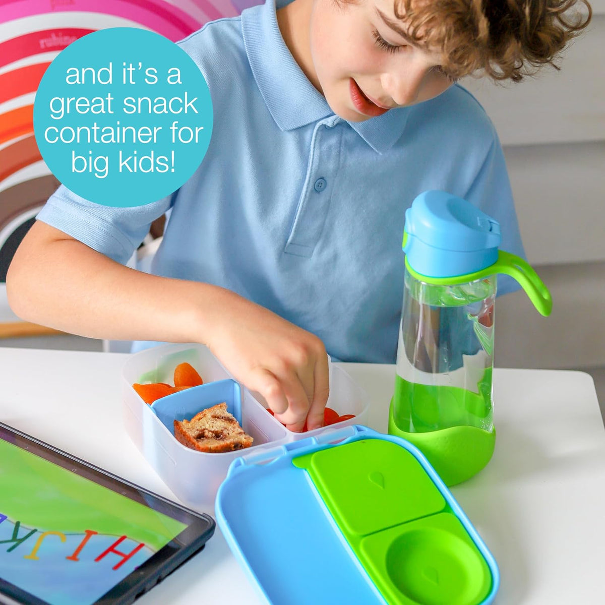 b.box Mini Lunch Box, Bento Box for Kids, Snack Container with 2 Leak Proof Compartments, Reusable Snack Containers with Lids, Kids Lunch Boxes Ages 3+, BPA Free, 4 1/4 Cup Capacity (Feelin' Peachy)