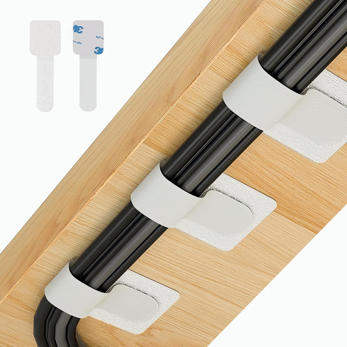 50 PCS Hook and Loop Cable Ties, Under Desk Cable Management, Self Adhesive Cable Clips Straps, Sticky-Back Cord Organizer, Wire Organizer for TV PC Laptop Ethernet Desktop, White