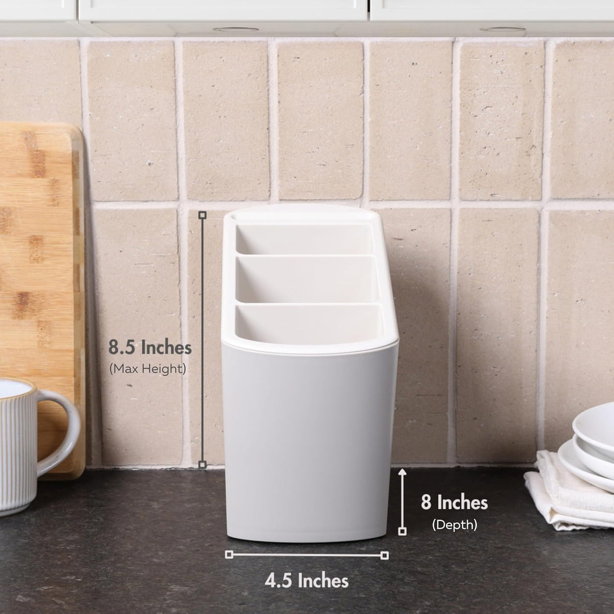 Angled Utensil Holder for Countertop | Modern Utensil Caddy Fits All Size Utensils with Knife Holder | Under Cabinet Kitchen Tool Organizer | Space-Saving Cooking Utensil Holder | Built-in Spoon Rest