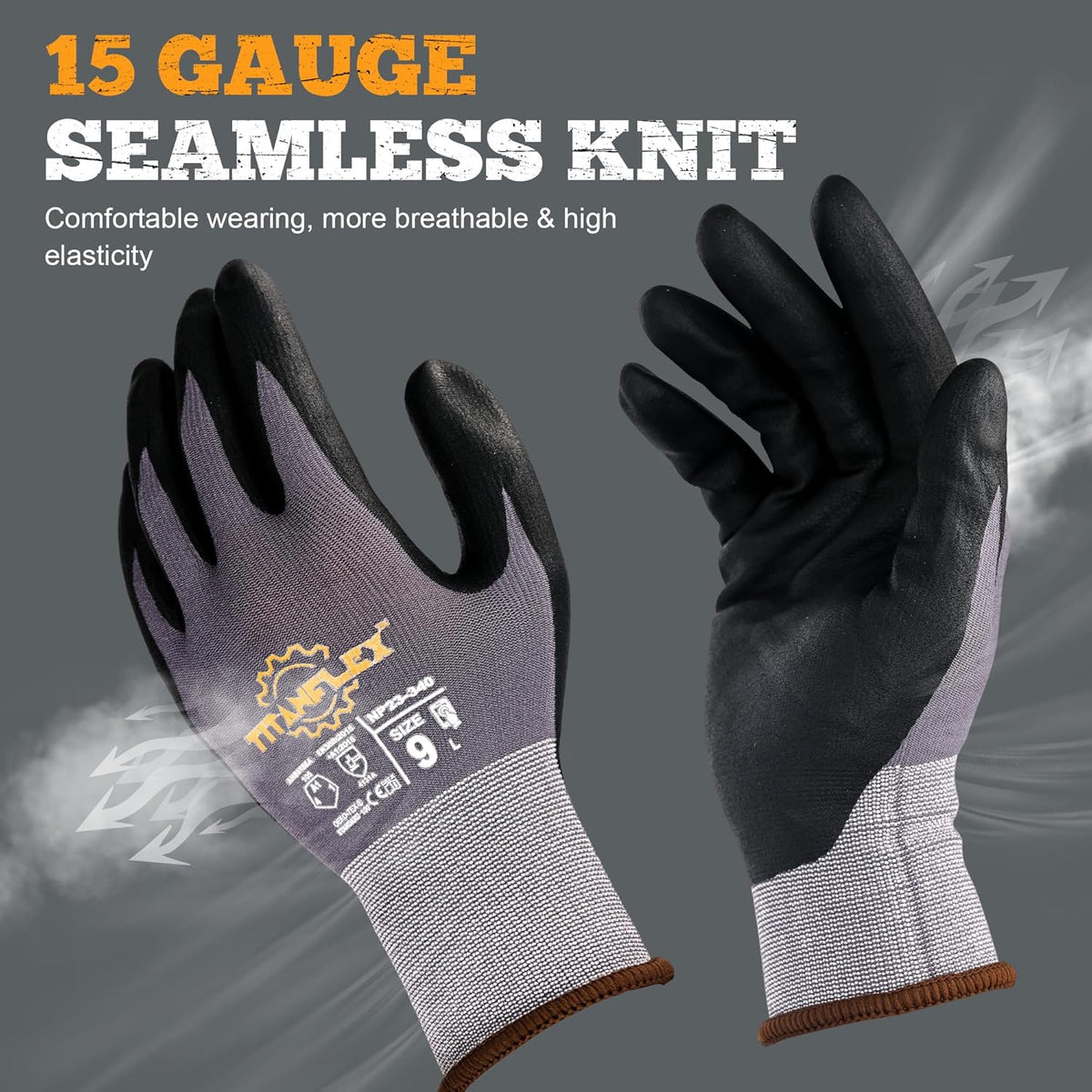 TitanFlex Work Gloves Microfoam Nitrile Coated Men Women, Safety Warehouse Gloves with Grip, Touchscreen, Seamless Knit Nylon
