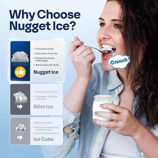 VIVOHOME Electric Portable Compact Countertop Automatic Chewable Nugget Ice Cube Maker Machine with Hand Scoop 10 Ice Bags and Self Cleaning Function 33lbs/Day Silver