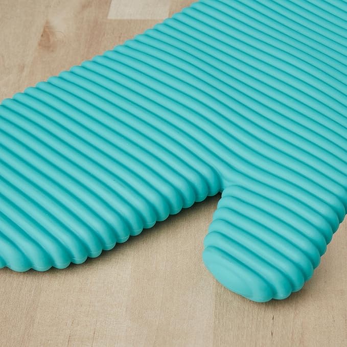 KITCHENAID Ribbed Soft Silicone Oven Mitt 2-Pack Set, 7.5"x13", Aqua Sky