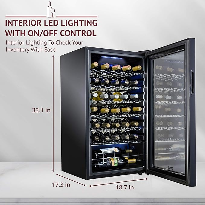 Schmecke 34 Bottle Compressor Wine Cooler Refrigerator w/Lock | Large Freestanding Wine Cellar | 41f-64f Digital Temperature Control Wine Fridge For Red, White, Champagne or Sparkling Wine - Black
