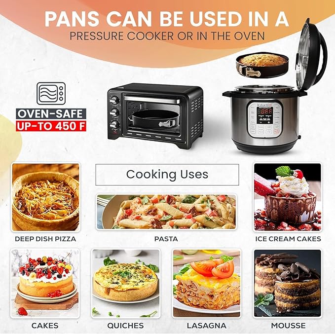 RFAQK 100pcs Cake Pan Sets for Baking + Cake Decorating Supplies: 3 Non-Stick Springform Pans Set (4, 7, 9 inches), Icing Tips, Cake Leveler – Multi-functional Leak-Proof CheeseCake Pan & eBook