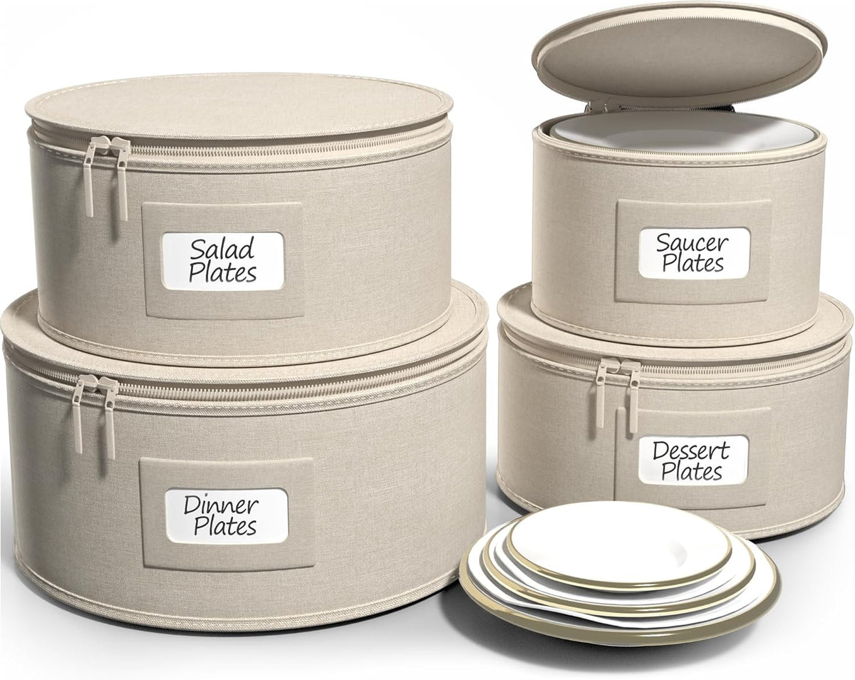 Sorbus China Storage Containers - Hard Shell Dish Storage Containers for Organizing, Moving Supplies, Party - 4 Stackable Plate Carrier Set for Dinnerware, Plate Organizer with Felt Plate Protector