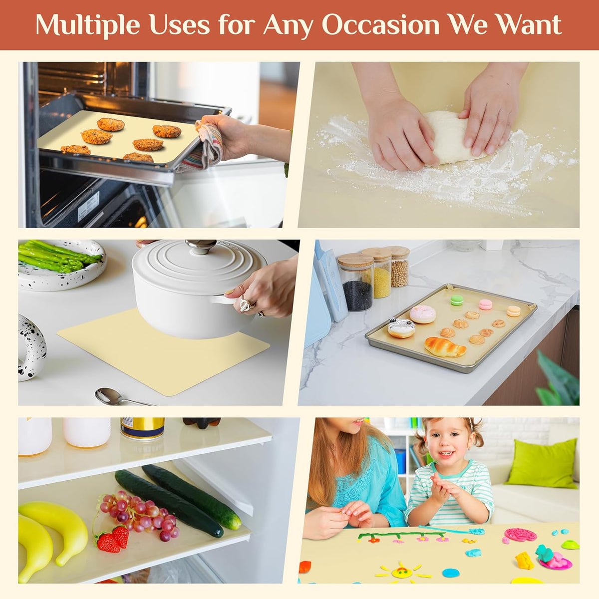 Silicone Baking Mat, 16 IN x 6 FT Free Cutting Baking Sheet,Non-Stick Reusable Dough & Pastry Mat,Non-Slip Silicone Mat Roll for Air Fryer Liner,Freeze Dryer,Oven Baking Pan,Kitchen Counter