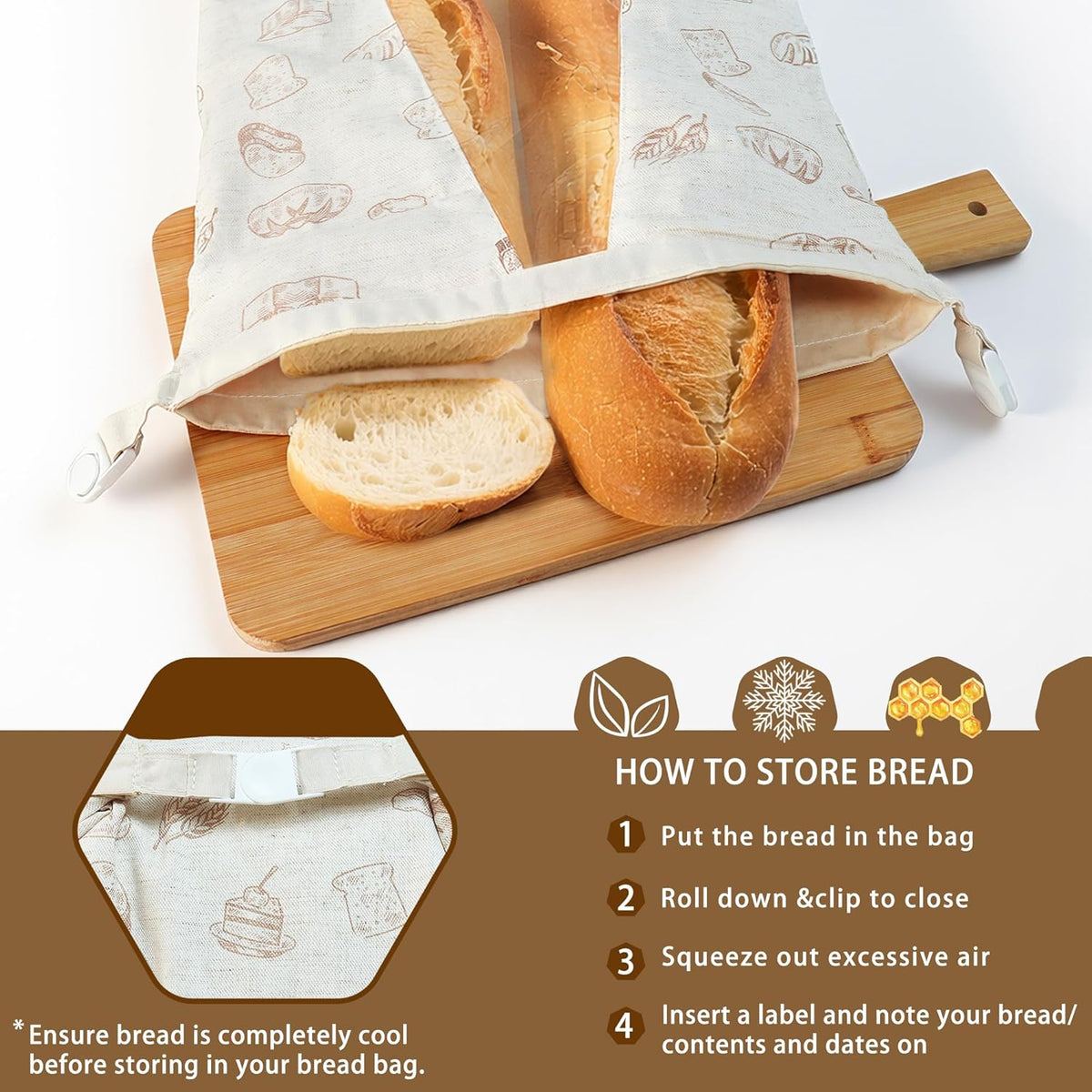 Reusable Beeswax Bread Bags for Homemade Sourdough with Clear Window, Linen Waxed Storage Containers,Eco-Friendly, Freezer-Safe, Sourdough Accessories (2-Pack)