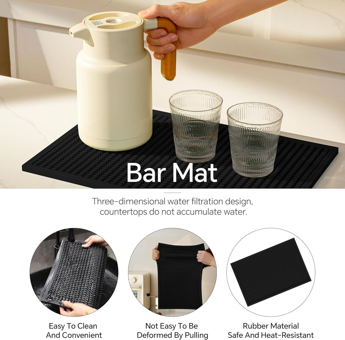 2 Pack Bar Mat, Home Bar Tool Drying Mats, Bar Accessories for The Home Bar Set 18''x12''（Black） for Bars, Outdoor Camping, Bar for Home