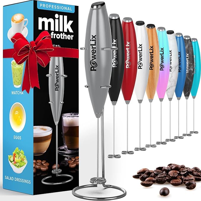 PowerLix Powerful Handheld Milk Frother With Stand Battery Operated Foam Maker Frother Wand For Coffee (A Black) (Silver)