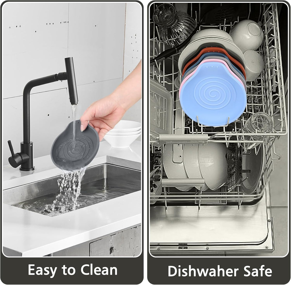 Silicone Spoon Rest for Stove Top - BPA-Free, Heat-Resistant Spoon Holder - Spoon Rest for Kitchen Counter - Large Cooking Utensil Rest for Spoons, Spatulas, Ladles or Tongs - Black 2 Pack