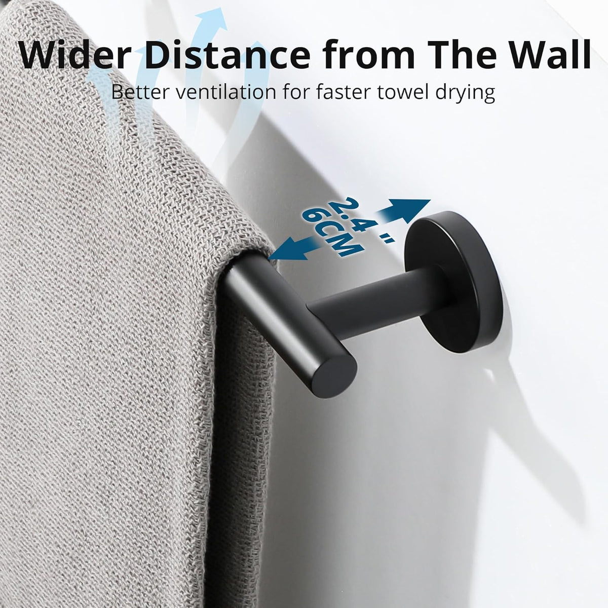 Sayayo Matte Black Hand Towel Holder for Bathroom, 12 Inch Towel Bar Towel Rack for Kitchen, Towel Ring Towel Rod Wall Mount SUS304 Stainless Steel (Hanging Length 9-Inch)