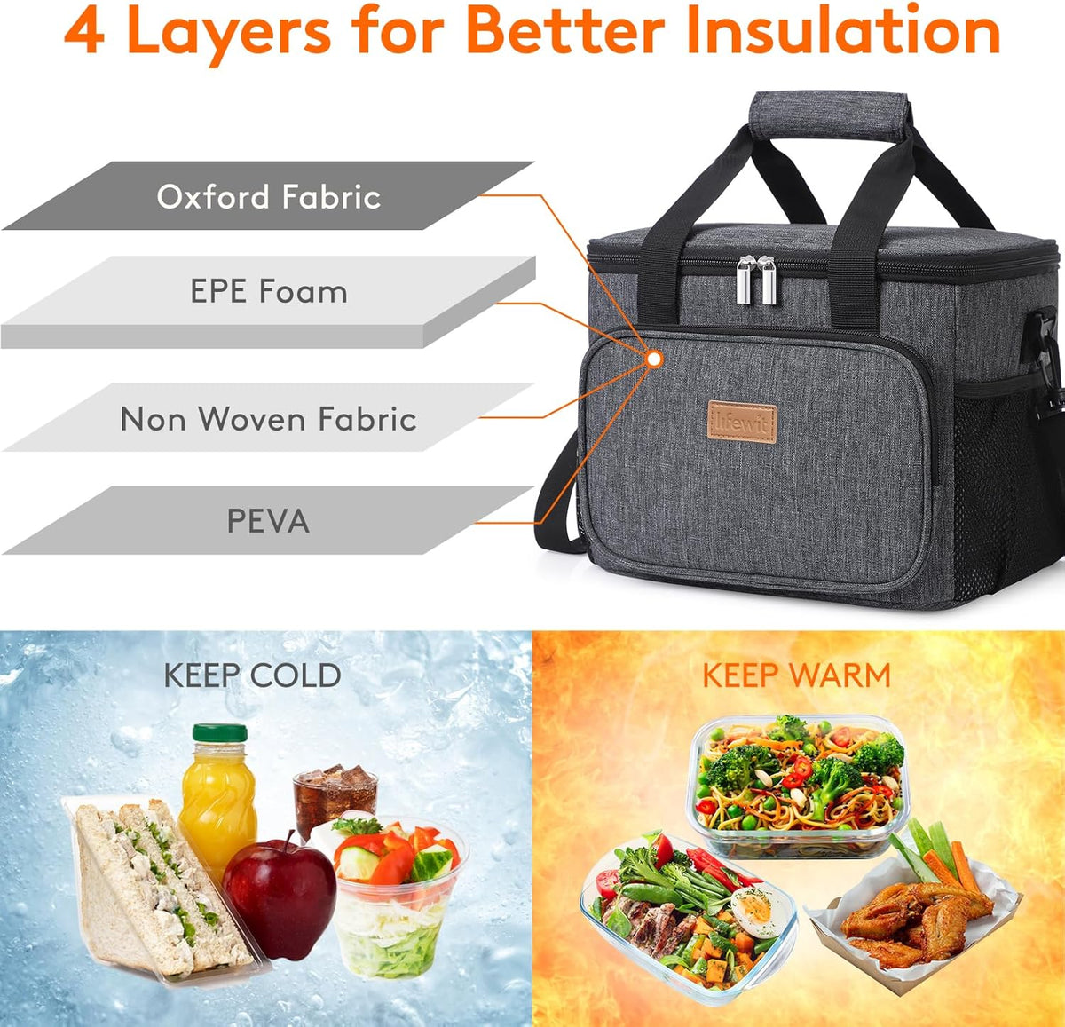 Lifewit Large Lunch Bag Insulated Lunch Box Soft Cooler Cooling Tote for Adult Men Women, Dark Gray 24-Can (15L)