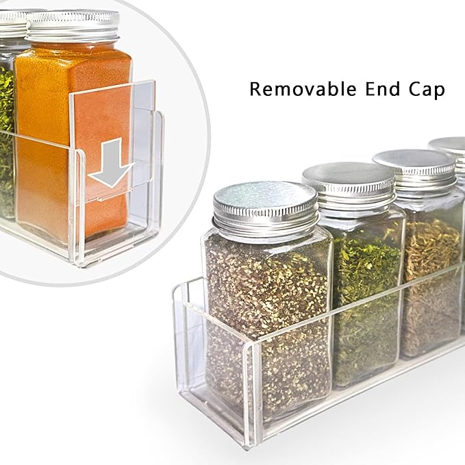 PMMASTO Adhesive Acrylic Spice Rack Organizer for Wall with 2 Nano Double Sided Tape, Spice Shelf Organization for Kitchen Cabinet Door/Pantry Door, Wall Mount Seasoning Rack (Clear-4 Pack)