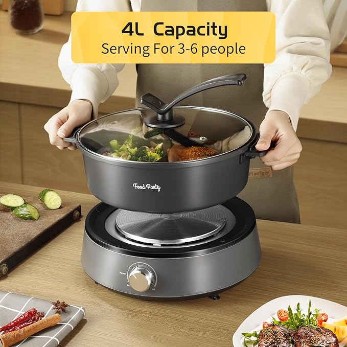 Food Party Hot Pot Electric Hotpot Separable Shabu Shabu Pot with Divider Hotpot Cooker Electric Dual Sided 110V 1350W Non-Stick 4L Fondue Pot for 2-6 People