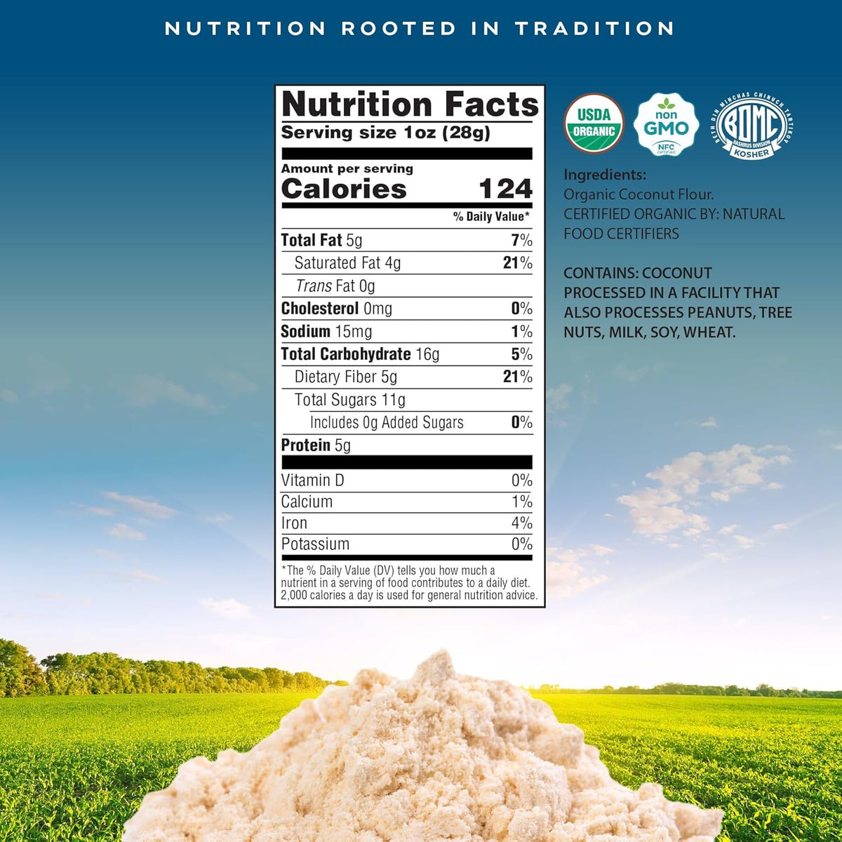 CROP BY POP - Organic Coconut Flour (64 Oz - 4 LB) Packed Fresh in Resealable Bag - USDA Organic, Non GMO - Naturally Grown, Vegan, Kosher