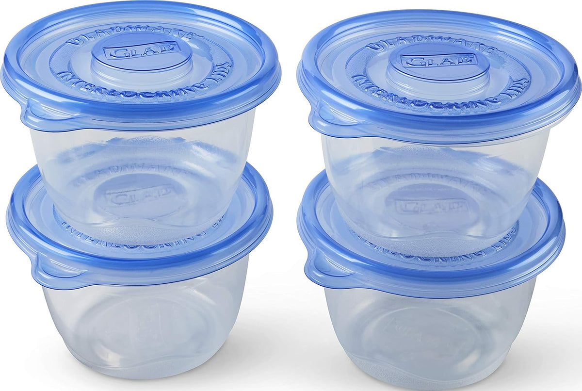 Gladware Lockware To Go Food Storage Containers | Glad Medium Size Round Food Storage That Holds up to 32 Ounces of Food, Solids, or Liquids | 32 oz Containers, 4 Count Set