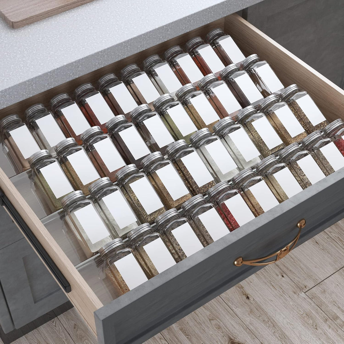 Antimbee Spice Drawer Organizer, 4 Tier- 8 Pack Kitchen Spice Rack Tray for Drawer, Expandable From 13" to 26" Acrylic Seasoning Organizer Rack Holds up 56 Spice Jars (Jars not Include)