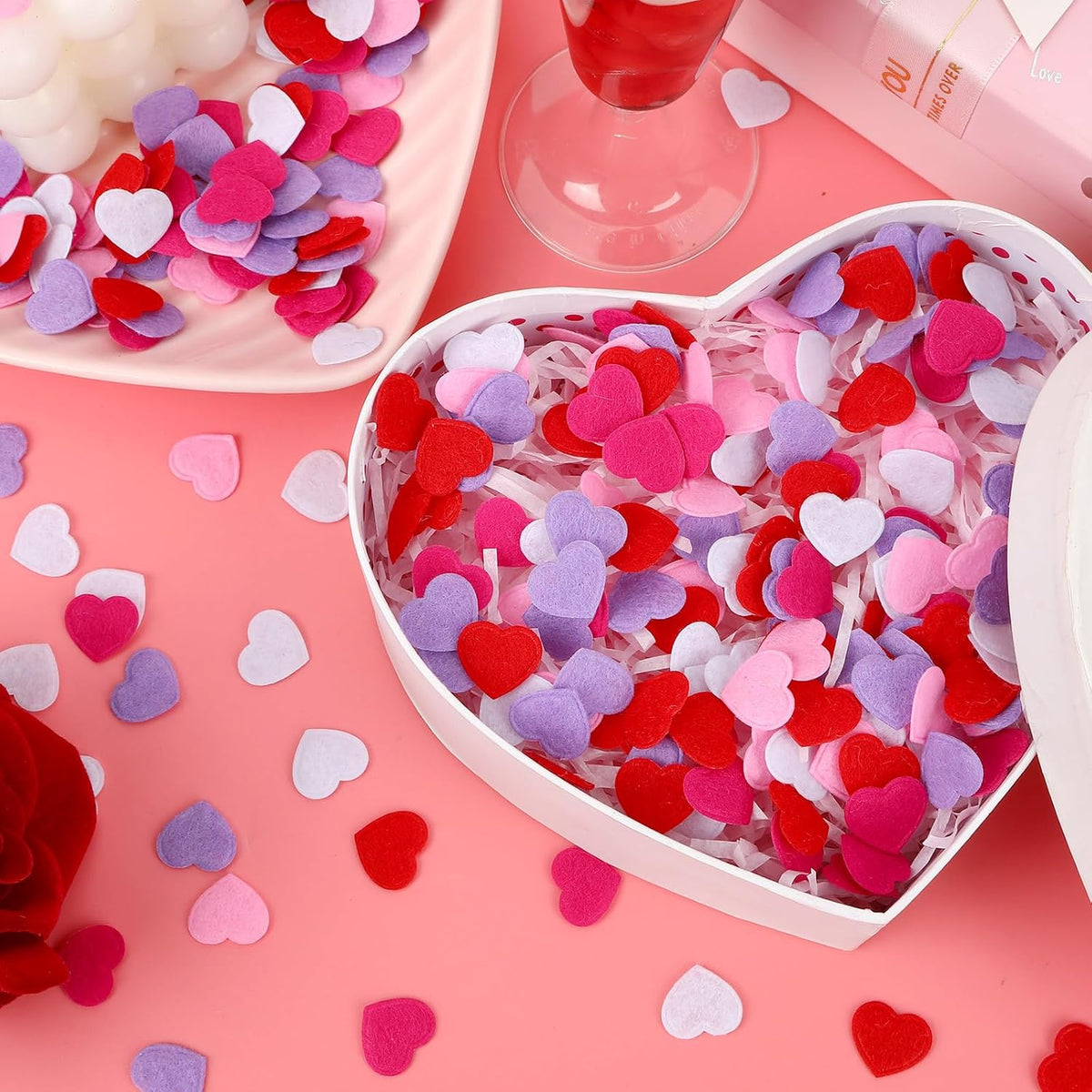 MARFOREVER Valentine's Day Felt Hearts Confetti, Heart Decorations Foam Confetti for Wedding, Mother's Day Supplies - Romantic Heart Shape Balls Sprinkles
