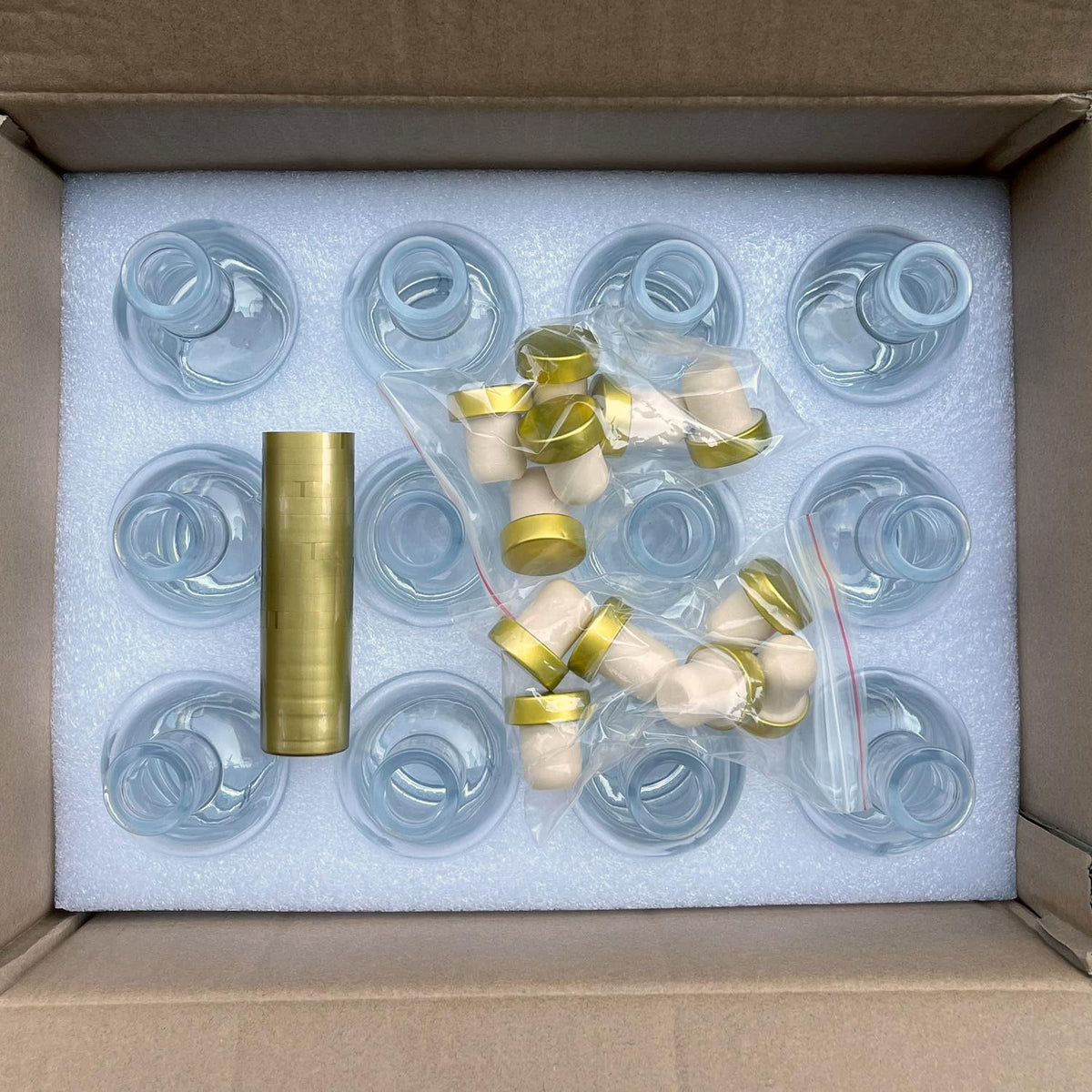 Clear Glass Bottles 6 oz - 200ml [Pack of 12] for Wine Beverages Drinks Oil Vinegar Kombucha Beer Water Soda with Cork Stopper Airtight Lid