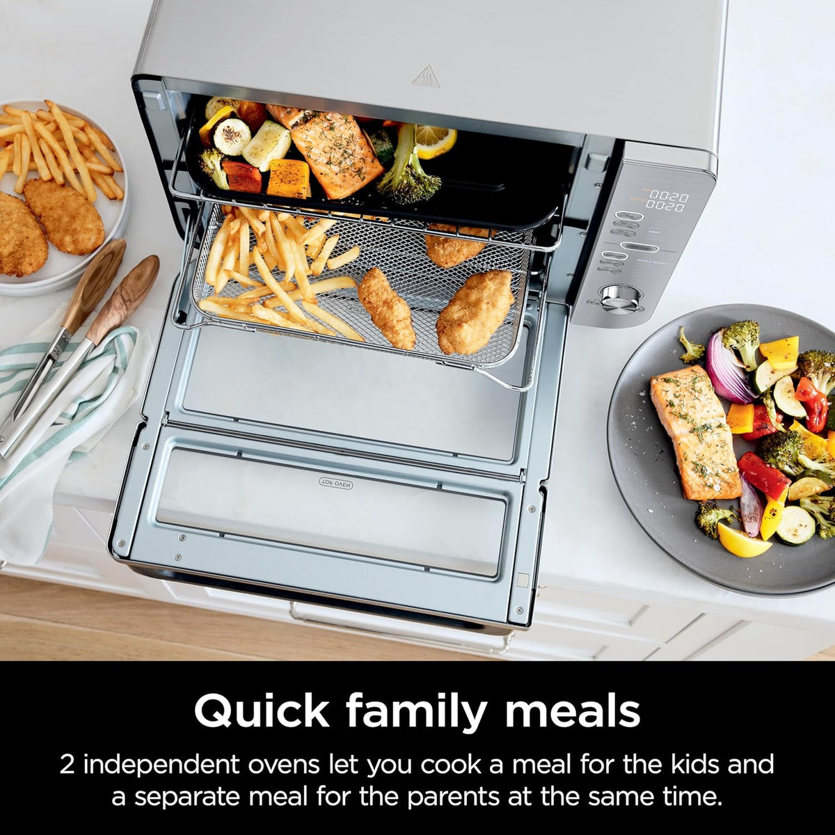 Ninja Air Fryer & Toaster Oven | Double Stack XL | Countertop Oven | 12-in-1 Fits 4.5lb Chicken & 6lbs of Wings | SmartFinish Cook 2 Different Meals at the Same Time | Stainless Steel | DCT601