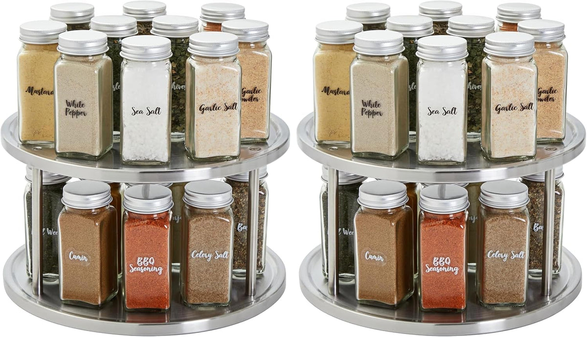Juvale 2-Tier Lazy Susan Spice Rack Organizer for Cabinet - 10.5 in, Stainless Steel - Kitchen Countertop Organizer & Spice Carousel for Pantry Organization (Pack of 2)