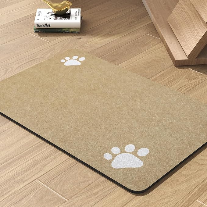 Pet Feeding Mat-Absorbent Dog Mat for Food and Water Bowl-No Stains Quick Dry Water Dispenser Mat-Dog Accessories Pet Supplies-Bowl for Messy Drinkers（Beige,23"x34"