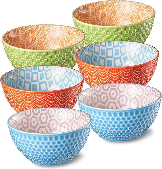 12 Oz Dessert Bowls Set of 6, 4.8 Inch Small Porcelain Ice Cream Bowls Set, Colorful Ceramic Cereal Bowls for Side Dishes, Dip, Snack, Rice, Soup, Portion, Fruits, Microwave and Dishwasher Safe