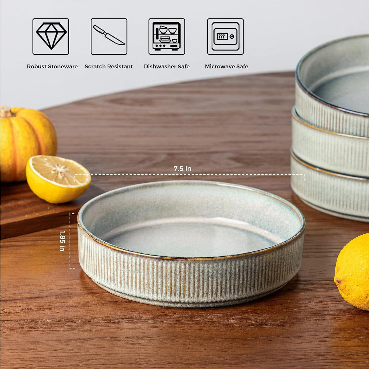 GBHOME 7.5'' Stoneware Pasta Bowls, Serving Bowls Set of 6 for Kitchen, Double Reactive Glaze Bowls for Fruit,Pasta,Salad,Oatmeal,Meal, Microwave Safe (6 pcs)