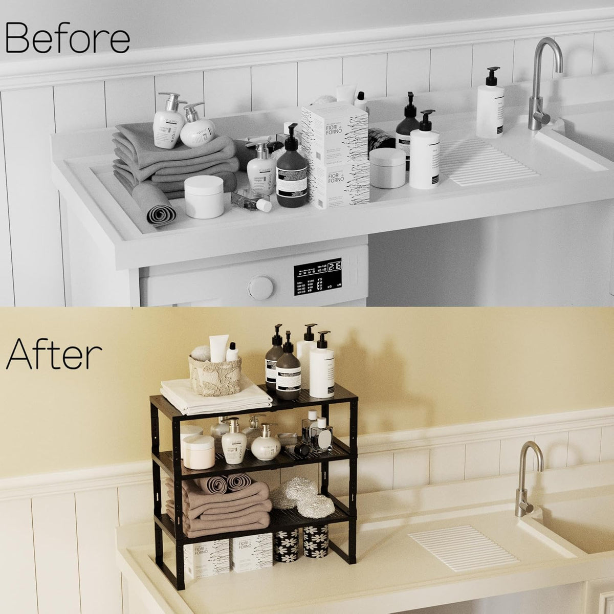 Heavy-Duty Adjustable Metal Shelf Organizer - Expandable & Stackable Pantry Storage Rack for Kitchen, Bathroom, RV, Cabinets(3 Packs/Black, Large)